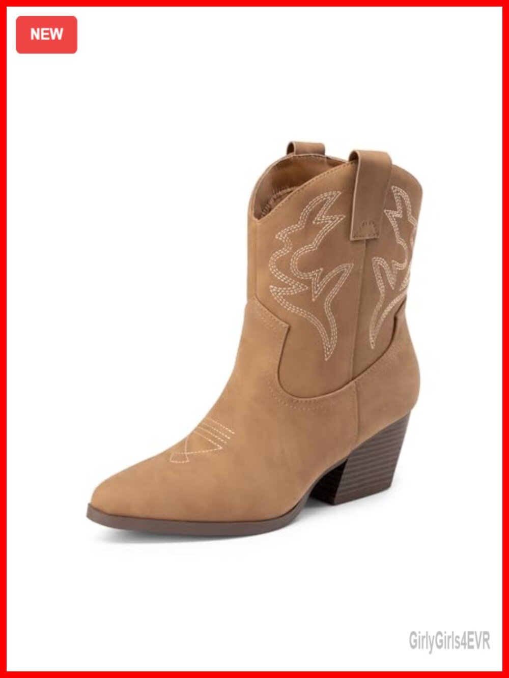 Women's Western Cowgirl Ankle Boots Faux Leather Embroidered Chunky Heel